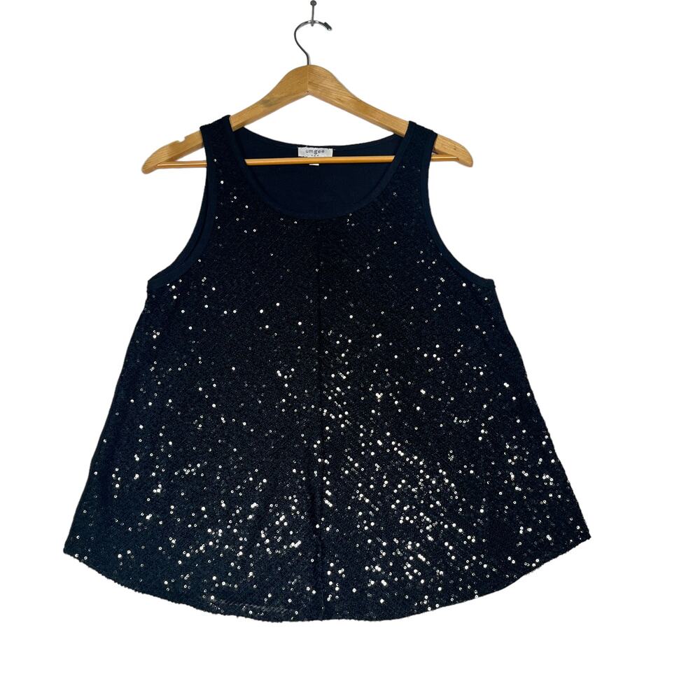UMGEE Top Sequin Bling Black Tank Linen Blend Lined Womens Size M Medium